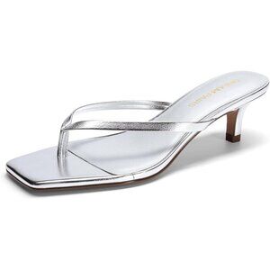 Dream Pairs Women Silver Faux Leather  Square Open Toe  Low Heels Sandals Shoes